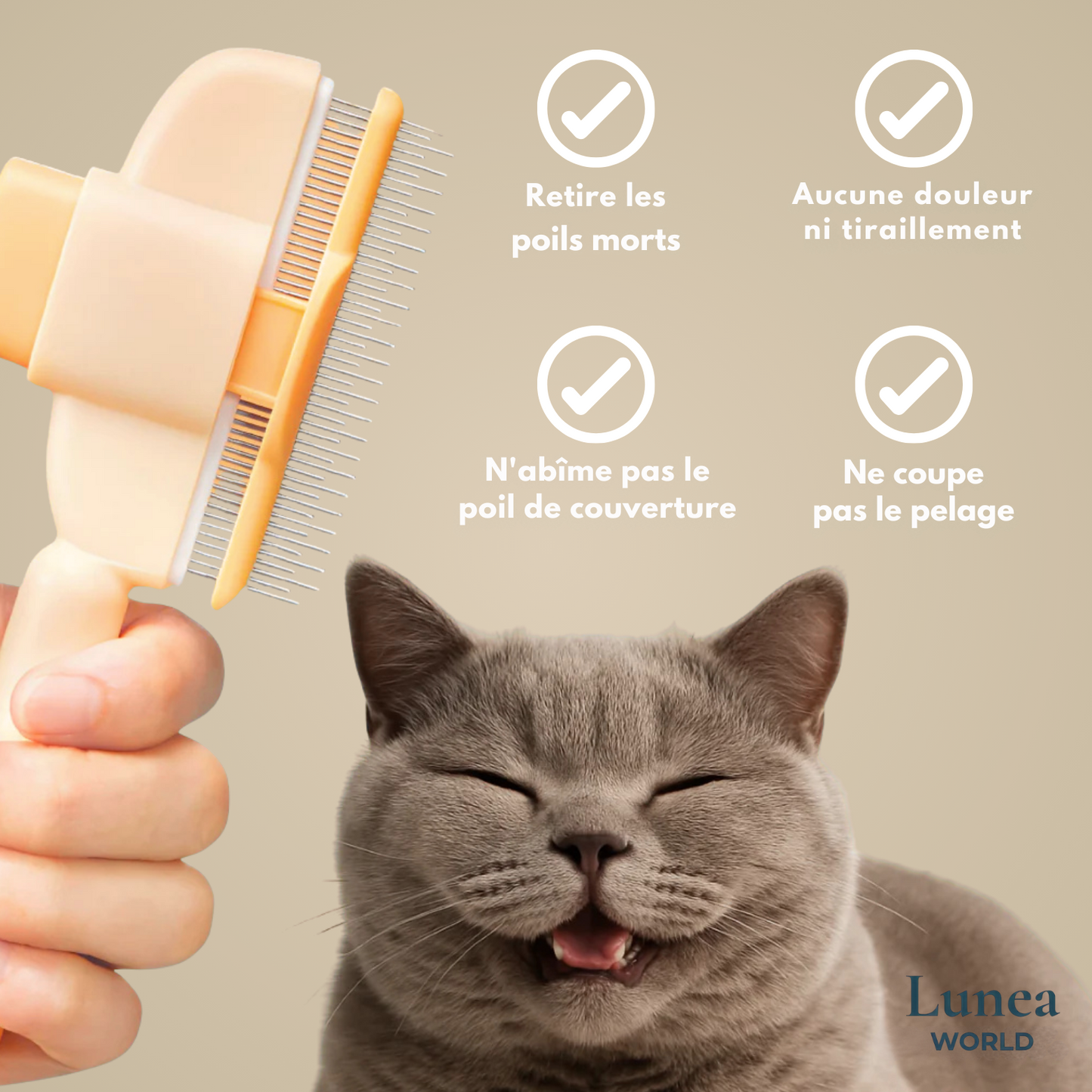 Félinéa™Pro – Brosse Auto-Nettoyante 3 en 1