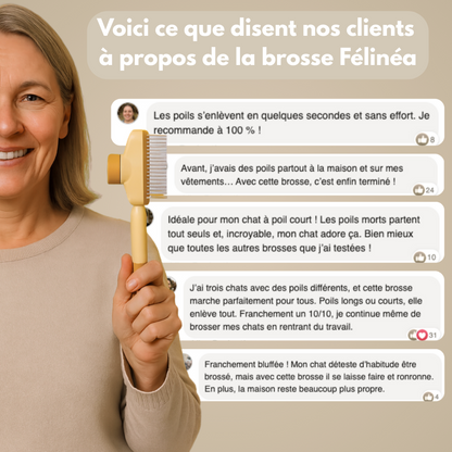 Félinéa™Pro  – Brosse Auto-Nettoyante 3 en 1